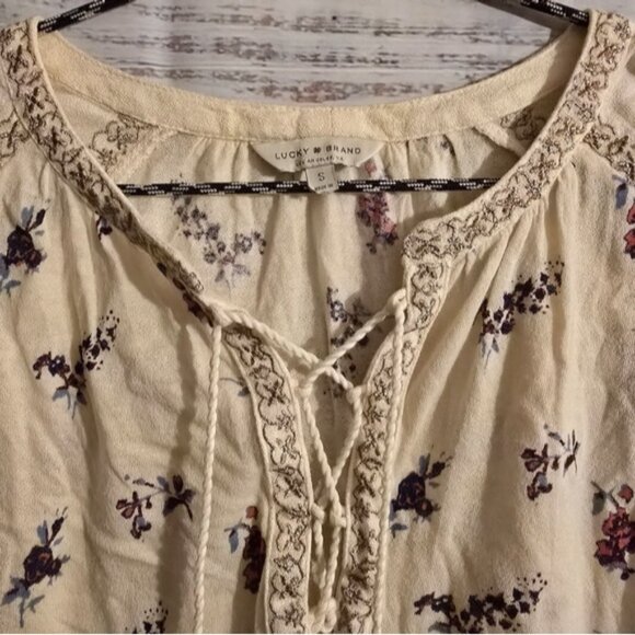 Lucky Brand Floral Peasant Top Longsleeve Size Small - Picture 3 of 8